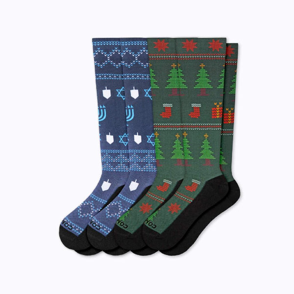 Christmukkah Knee High Compression Socks - 4 Pack