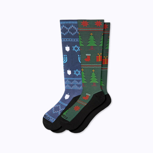 Holiday Knee High Compression Socks - 2 Pack
