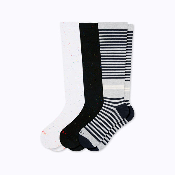3 pack knee high compression socks stargazer galaxy black stripes design