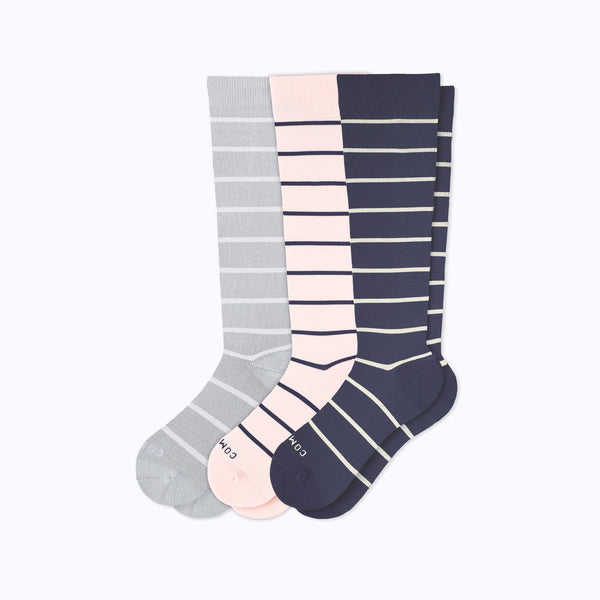 Knee-High Compression Socks – 3 Pack Stripes (20-30 mmHg)