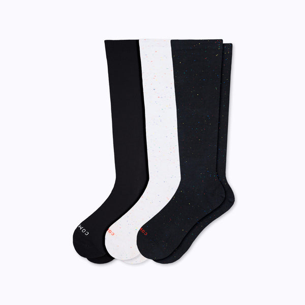 3 pack knee high socks galaxy print stargazer pattern and plain black