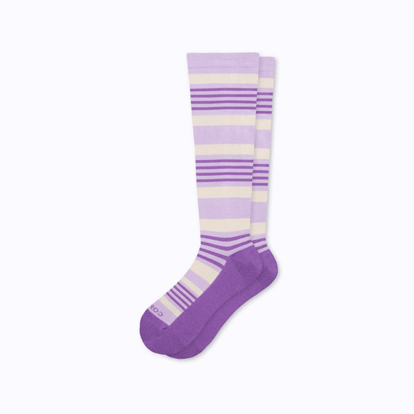 flat product image of cloudcotton knee-high stripes in lavender and cream