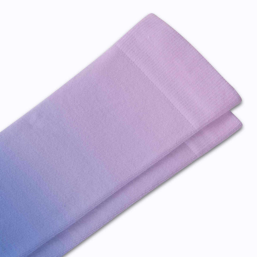 zoom in of nylon knee high compression socks in purple denim