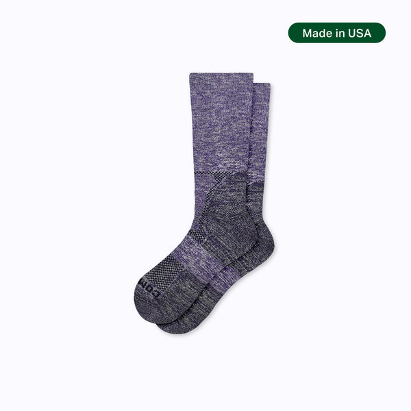 Purple grey sock on a white background with 'Made in USA' label