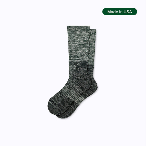 Gray sock on a white background with 'Made in USA' label