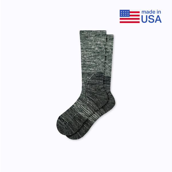 Gray sock on a white background with 'made in USA' text and flag.
