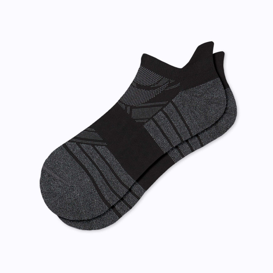 A pair of an athletic tab ankle socks black solid