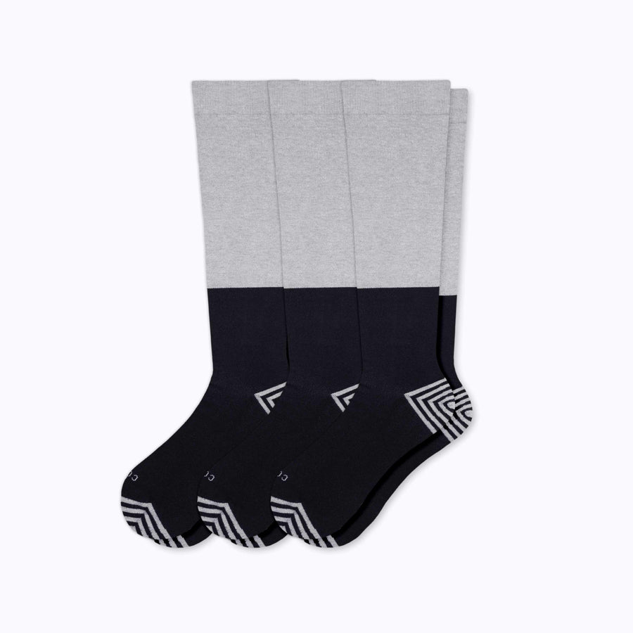 A 3-pack of cotton compression socks in grey-black tencel colorblock