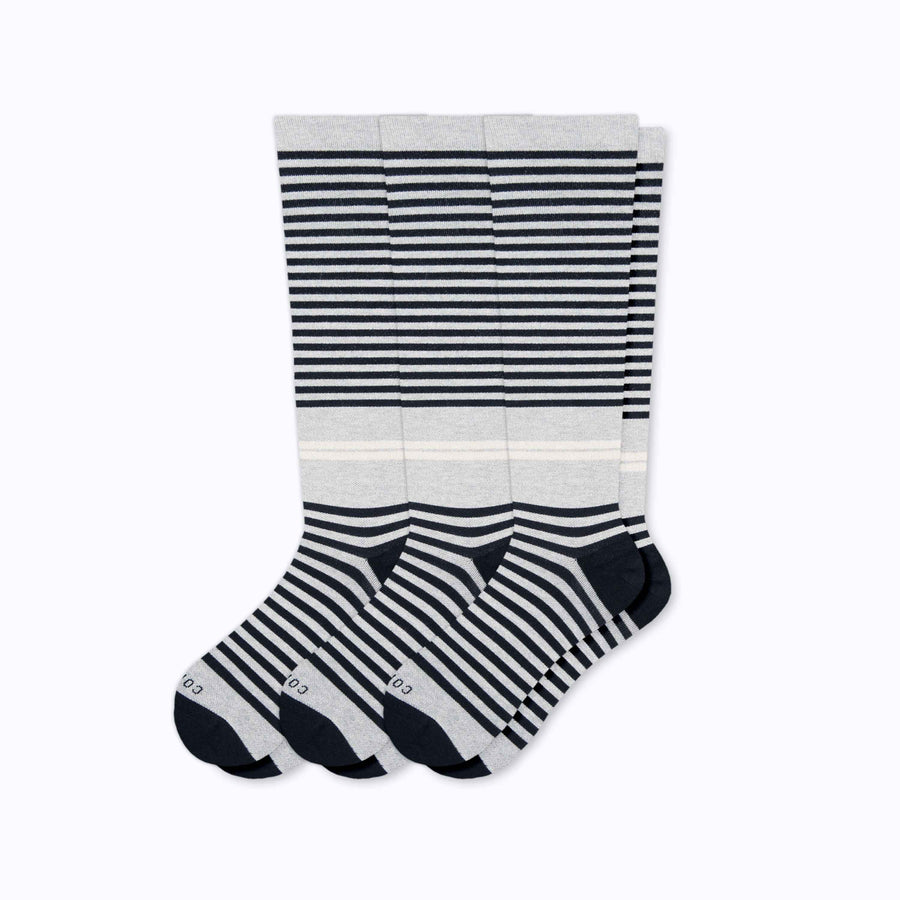 A 3-pack of cotton compression socks in grey-black tencel stripe