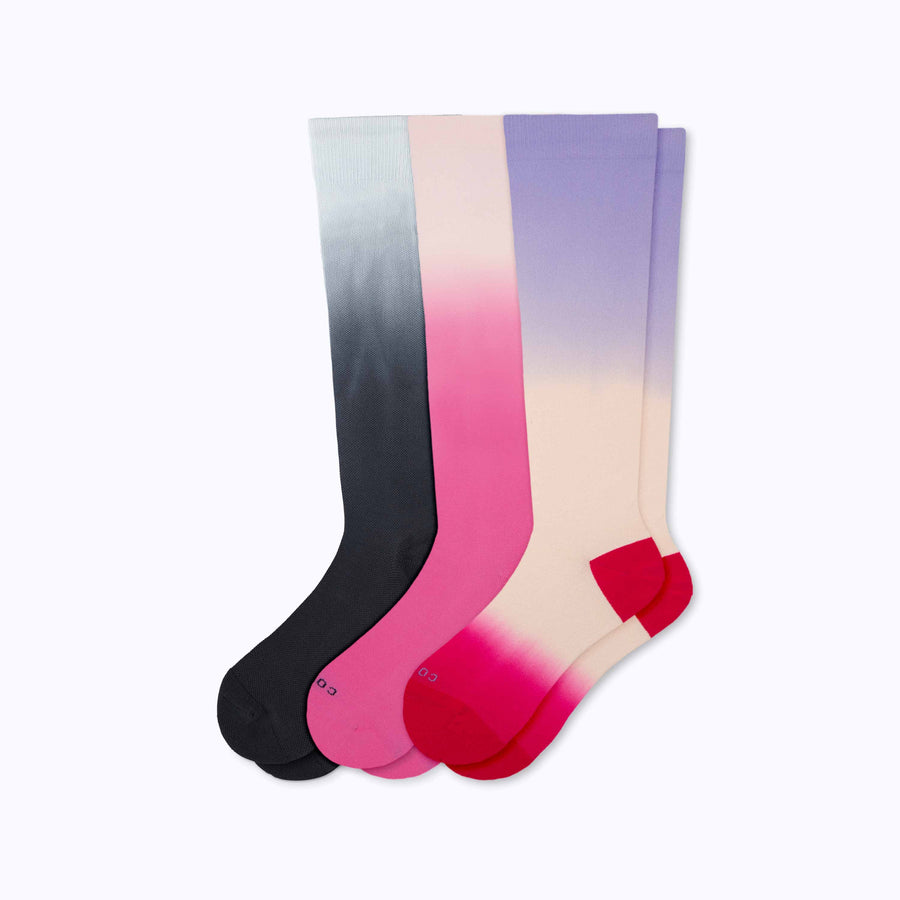 Knee-High Compression Socks  – 3-Pack Double-Dip Ombre
