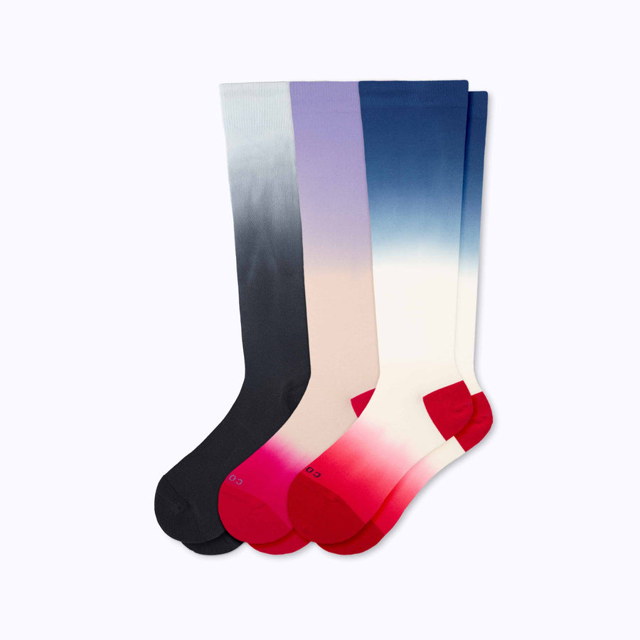 Knee-High Compression Socks  – 3-Pack Double-Dip Ombre