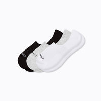 A 3 pack of combed cotton no show socks in black, heather grey, and white
