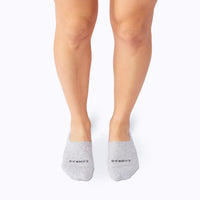 Front view of feet wearing the combed cotton loafer liners in heather grey