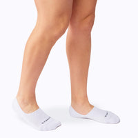 Side view  of feet wearing the combed cotton loafer liners in white solid