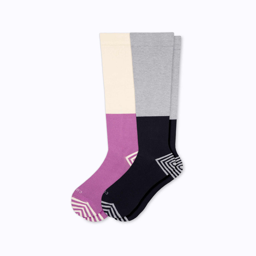 A 2-pack of cotton compression socks in black-mulberry tencel 