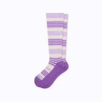 flat product image of cloudcotton knee-high stripes in lavender and cream