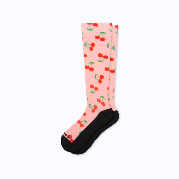 Cute Knee High Compression Socks Red Pomegranate Print Knee High