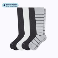 4 pairs of knee-high socks in grey,white and charcoal