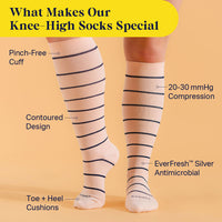 Knee-high socks with features highlighted on a beige background