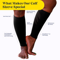 Black calf sleeve with features highlighted on a white background