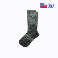 Gray sock on a white background with 'made in USA' text and flag.