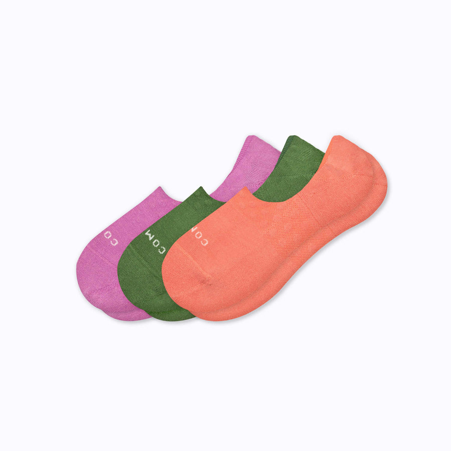 A 3-pack of cotton no show socks  in cactus-mulberry-terracotta solid