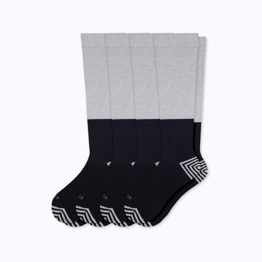 A 4-pack of cotton compression socks in grey-black tencel colorblock