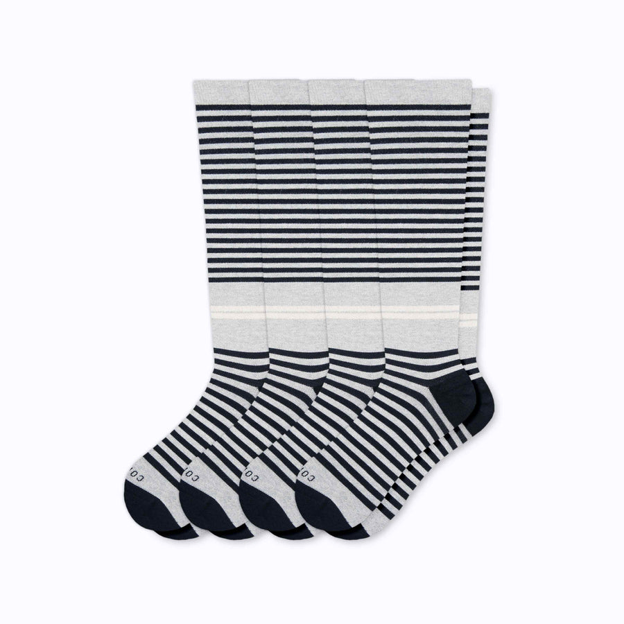 A 4-pack of cotton compression socks in grey-black tencel stripe
