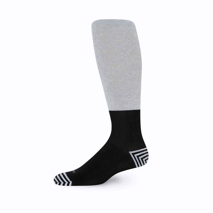 Side view of cotton compression socks in grey-black tencel colorblock