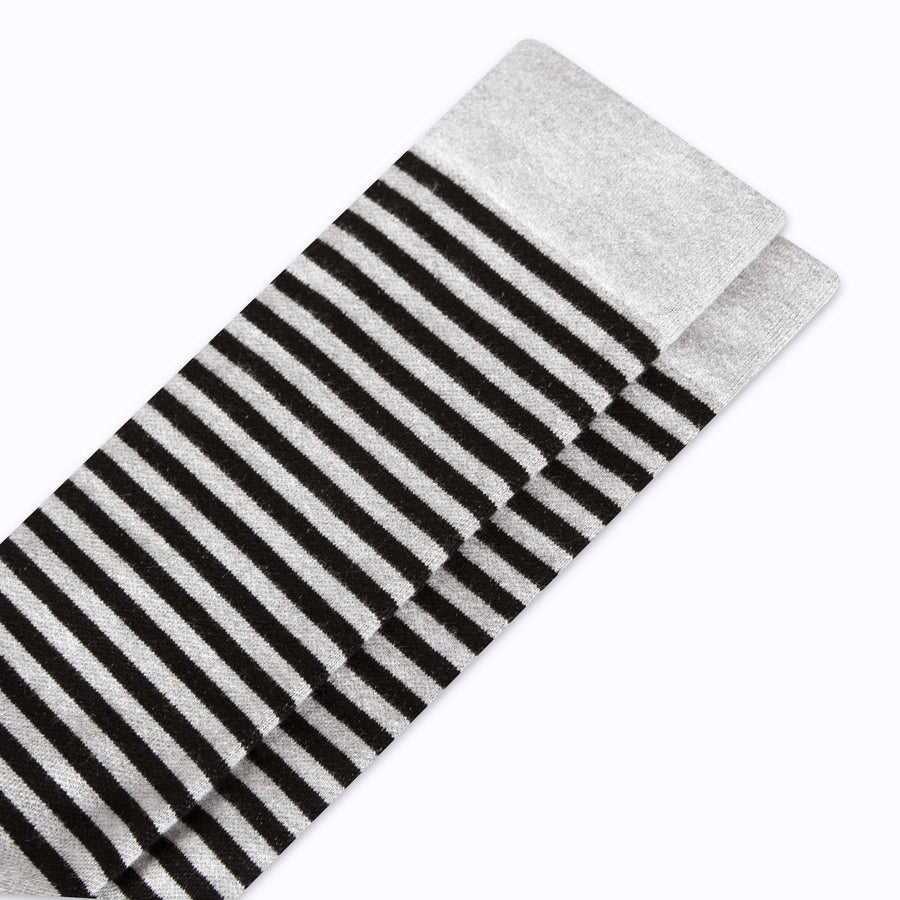 Close up view of cotton compression socks in grey-black tencel stripe
