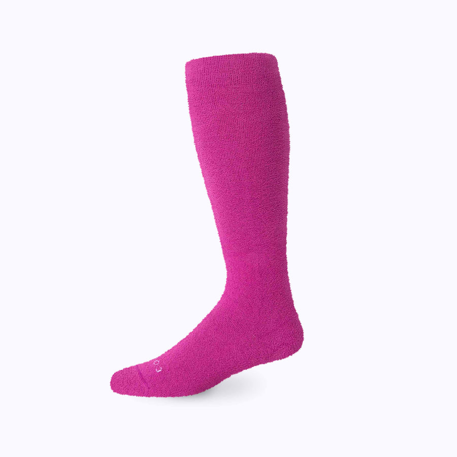Side view of cozy nylon compression socks in wild-aster